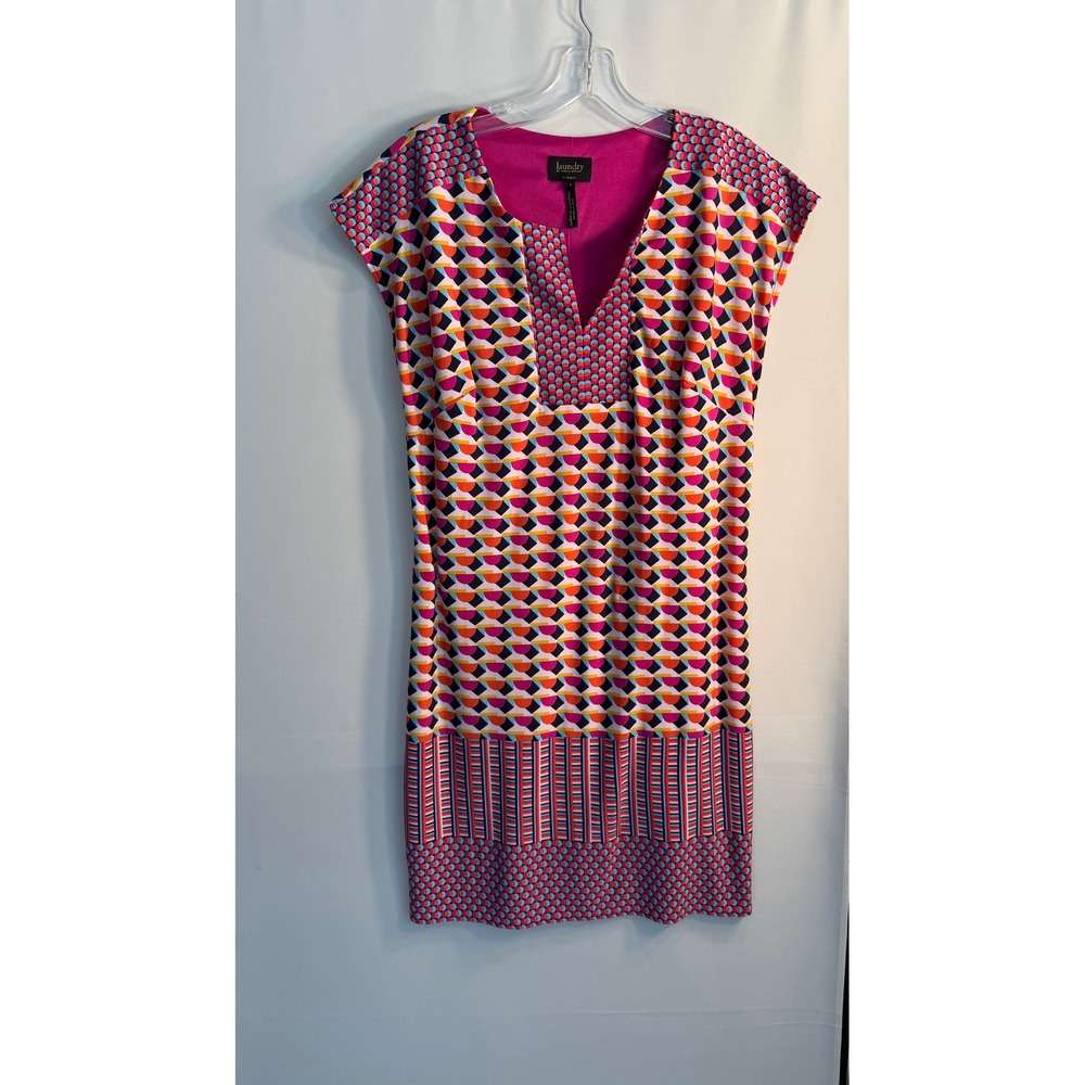 Laundry by Shelli Segal Pink Geometric Print V-Neck Shift Dress Women's Size S